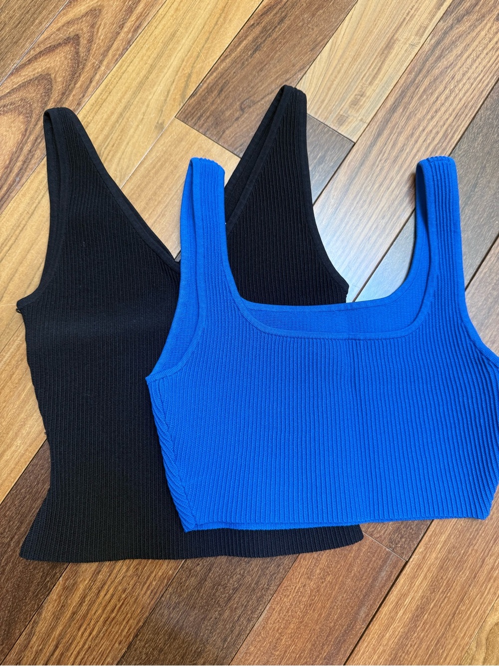 Aritzia Ribbed V Neck & Square Neck Tank Tops - Black & Blue - Picture 1 of 4